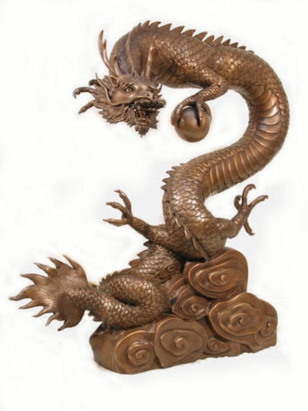 Bronze Dragon & Ball Statue