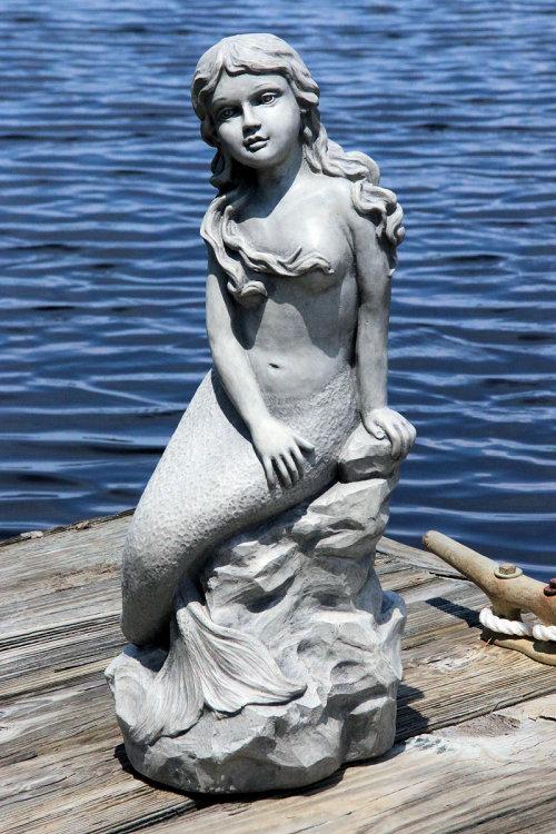 Mermaid Cast Stone Garden Statue, Cast Stone Garden Statue